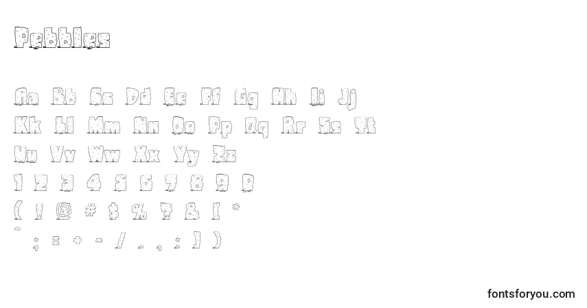 Czcionka Pebbles – alfabet, cyfry, specjalne znaki