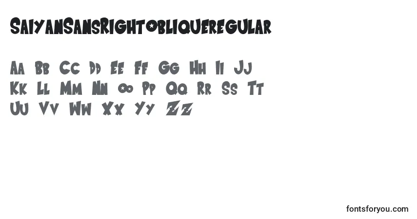 Schriftart SaiyanSansRightObliqueregular – Alphabet, Zahlen, spezielle Symbole