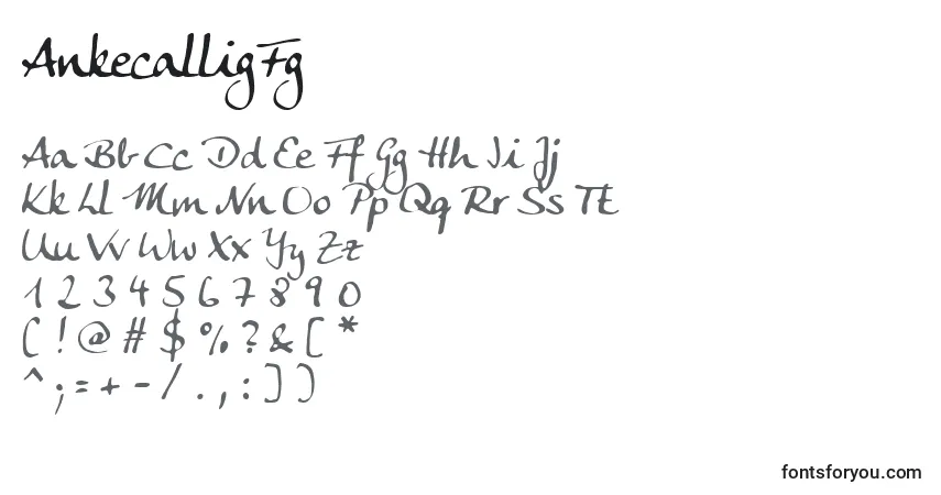 Schriftart AnkecalligFg – Alphabet, Zahlen, spezielle Symbole