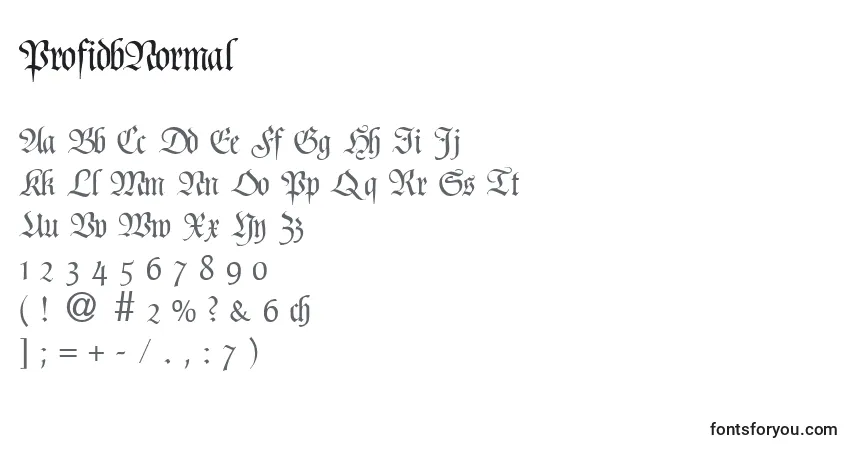 A fonte ProfidbNormal – alfabeto, números, caracteres especiais