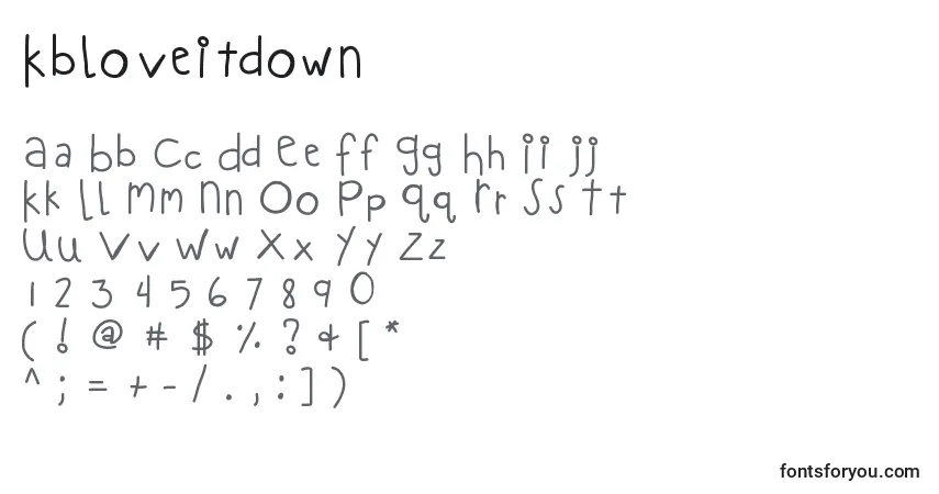 Schriftart Kbloveitdown – Alphabet, Zahlen, spezielle Symbole
