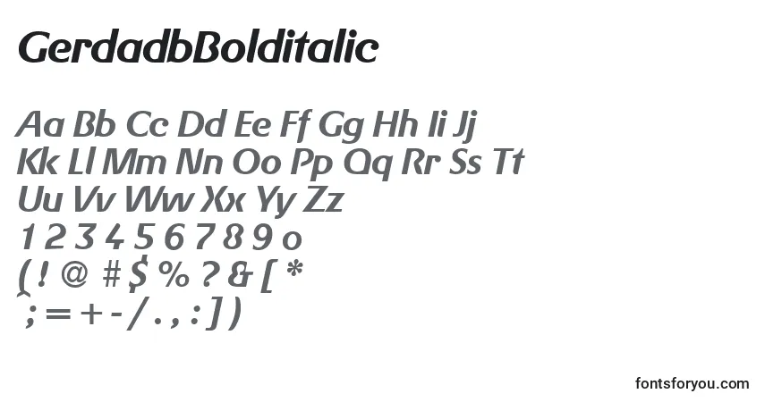 Czcionka GerdadbBolditalic – alfabet, cyfry, specjalne znaki