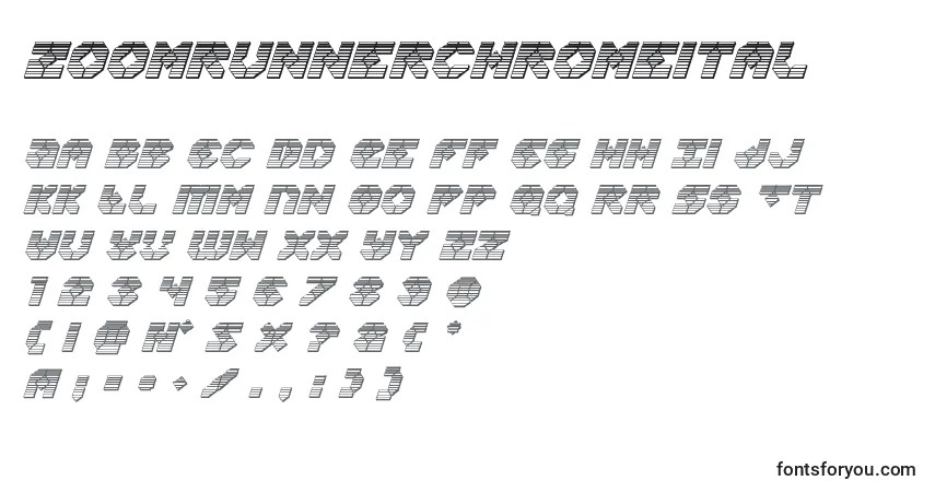 Schriftart Zoomrunnerchromeital – Alphabet, Zahlen, spezielle Symbole