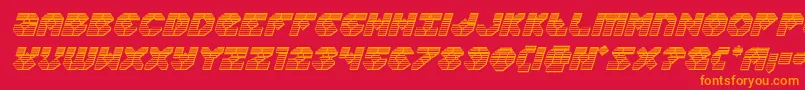 Zoomrunnerchromeital-Schriftart – Orangefarbene Schriften auf rotem Hintergrund