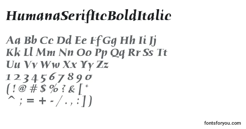 A fonte HumanaSerifItcBoldItalic – alfabeto, números, caracteres especiais