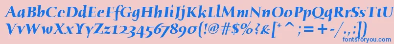 HumanaSerifItcBoldItalic-fontti – siniset fontit vaaleanpunaisella taustalla