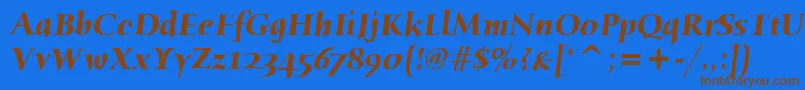 フォントHumanaSerifItcBoldItalic – 茶色の文字が青い背景にあります。
