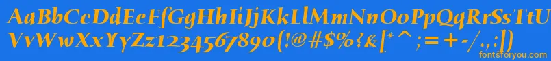 HumanaSerifItcBoldItalic-Schriftart – Orangefarbene Schriften auf blauem Hintergrund