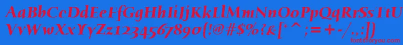 HumanaSerifItcBoldItalic Font – Red Fonts on Blue Background