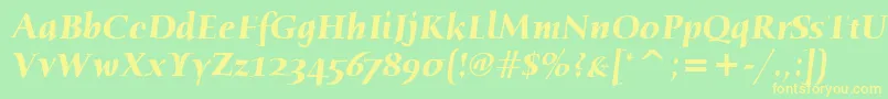 HumanaSerifItcBoldItalic-fontti – keltaiset fontit vihreällä taustalla