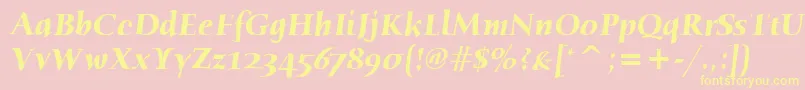 HumanaSerifItcBoldItalic-fontti – keltaiset fontit vaaleanpunaisella taustalla