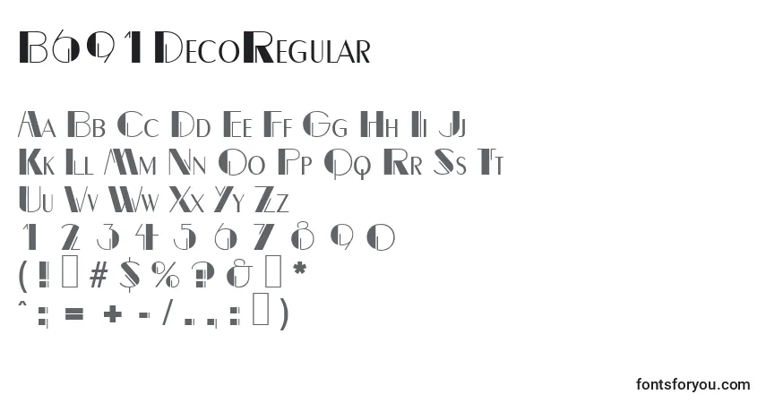 Czcionka B691DecoRegular – alfabet, cyfry, specjalne znaki