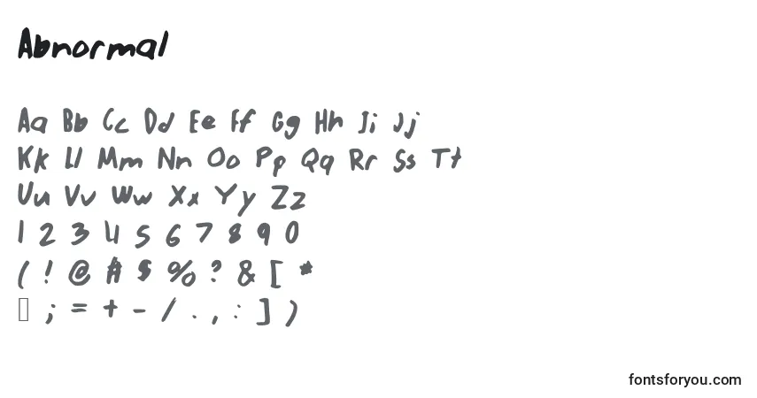 Czcionka Abnormal – alfabet, cyfry, specjalne znaki