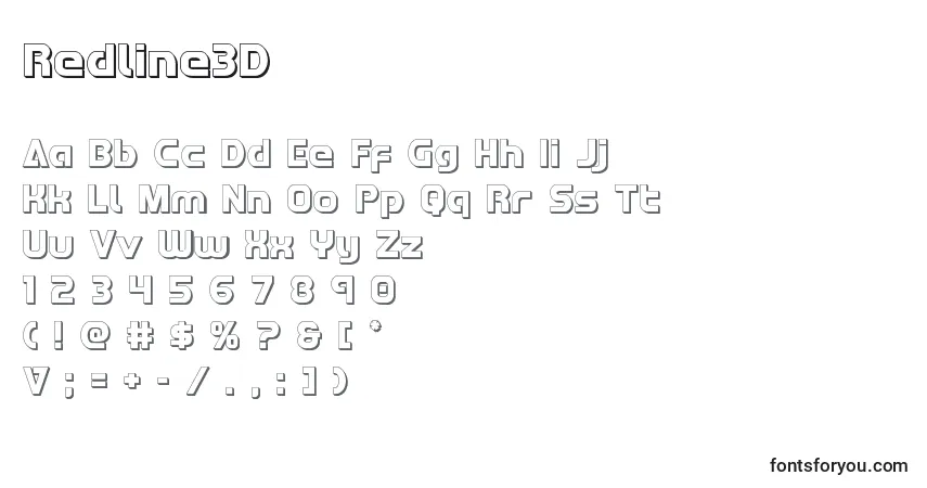 Czcionka Redline3D – alfabet, cyfry, specjalne znaki
