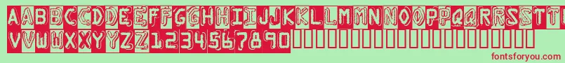DymoGrungeBubble-Schriftart – Rote Schriften auf grünem Hintergrund