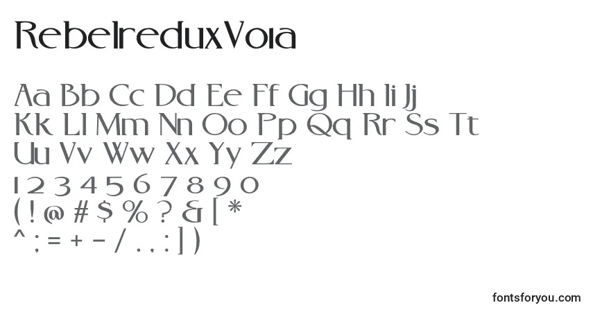 Schriftart RebelreduxV01a (110304) – Alphabet, Zahlen, spezielle Symbole