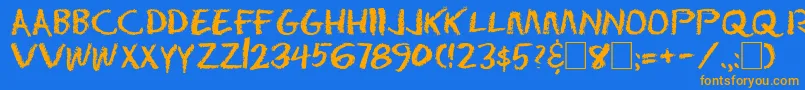 フォントDserase – オレンジ色の文字が青い背景にあります。