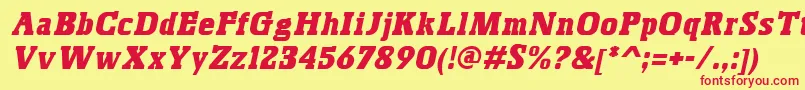 Czcionka BoskoItalic – czerwone czcionki na żółtym tle