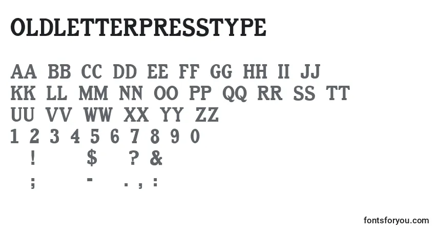 Czcionka OldLetterpressType – alfabet, cyfry, specjalne znaki