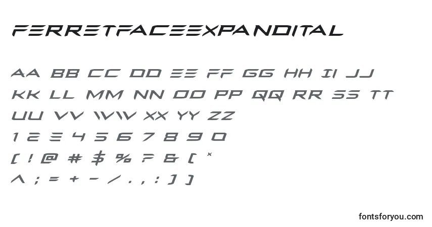 Czcionka Ferretfaceexpandital – alfabet, cyfry, specjalne znaki