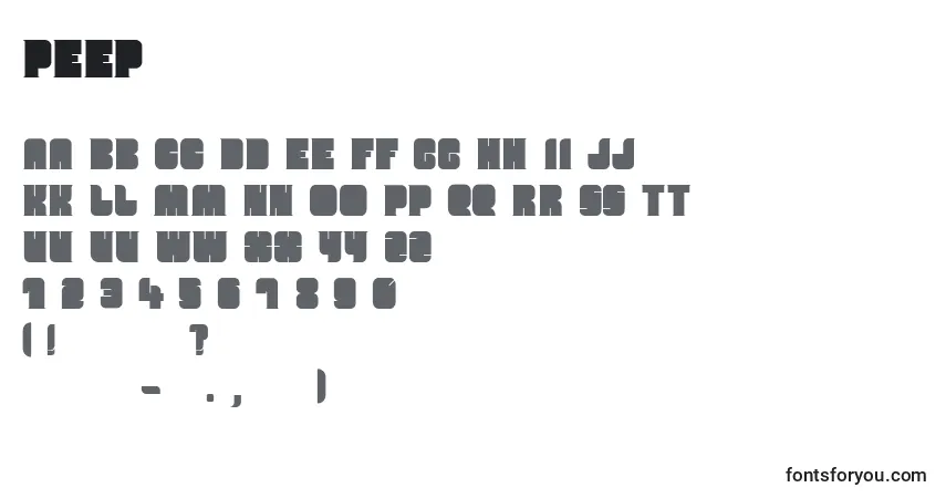 Schriftart Peep – Alphabet, Zahlen, spezielle Symbole