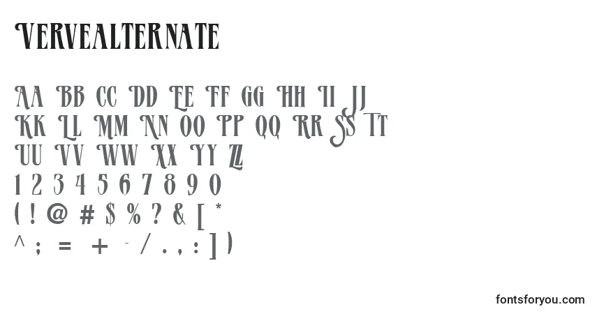 Czcionka Vervealternate – alfabet, cyfry, specjalne znaki