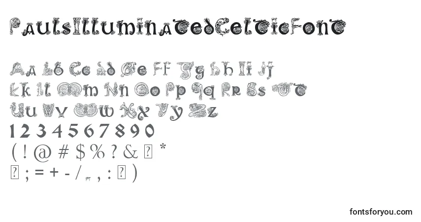 A fonte PaulsIlluminatedCelticFont – alfabeto, números, caracteres especiais