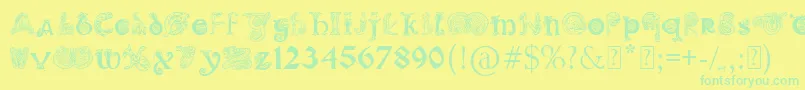 PaulsIlluminatedCelticFont-Schriftart – Grüne Schriften auf gelbem Hintergrund