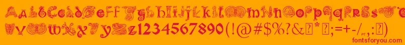 PaulsIlluminatedCelticFont Font – Red Fonts on Orange Background