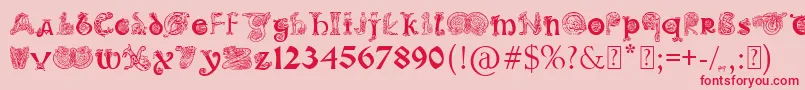 PaulsIlluminatedCelticFont-Schriftart – Rote Schriften auf rosa Hintergrund