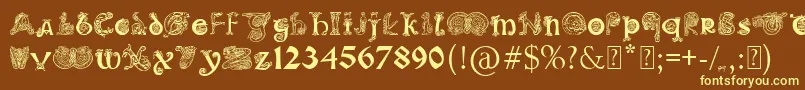 Fonte PaulsIlluminatedCelticFont – fontes amarelas em um fundo marrom