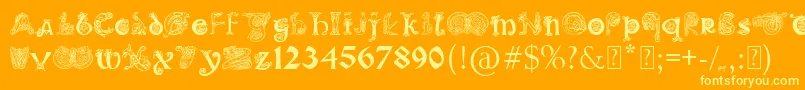 Weitere Informationen zur PaulsIlluminatedCelticFont-Schriftart PaulsIlluminatedCelticFont-Schriftart – Gelbe Schriften auf orangefarbenem Hintergrund