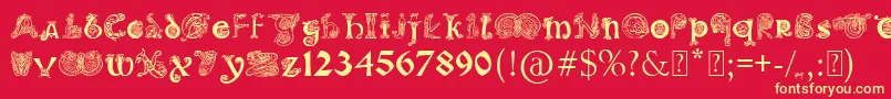 フォントPaulsIlluminatedCelticFont – 黄色の文字、赤い背景