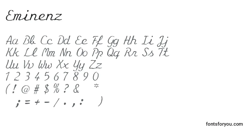 Czcionka Eminenz – alfabet, cyfry, specjalne znaki