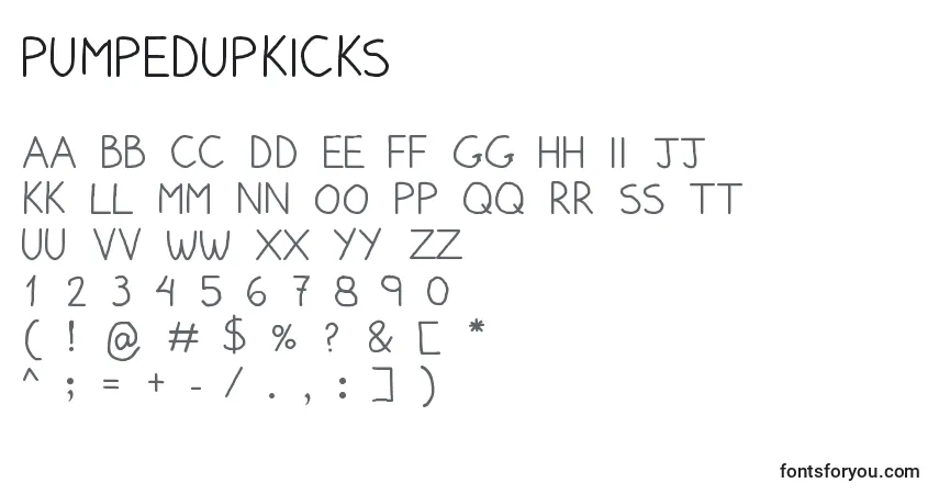 Schriftart PumpedUpKicks – Alphabet, Zahlen, spezielle Symbole
