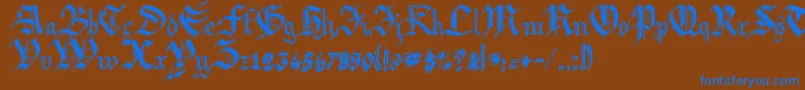 ArgorBiwScaqh-Schriftart – Blaue Schriften auf braunem Hintergrund