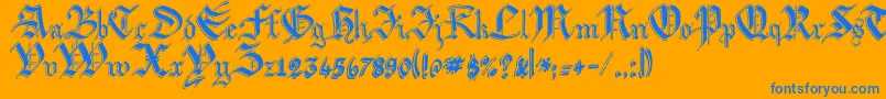 ArgorBiwScaqh-Schriftart – Blaue Schriften auf orangefarbenem Hintergrund