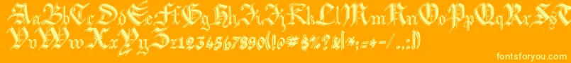 ArgorBiwScaqh-Schriftart – Gelbe Schriften auf orangefarbenem Hintergrund