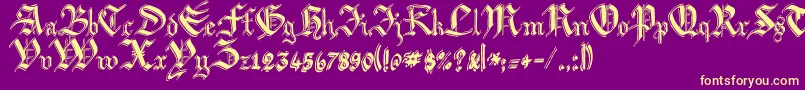 ArgorBiwScaqh-Schriftart – Gelbe Schriften auf violettem Hintergrund