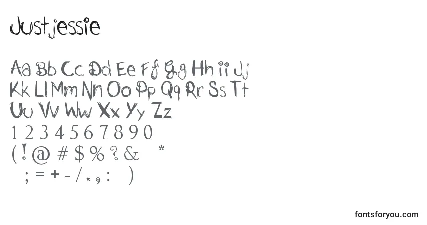 Schriftart Justjessie – Alphabet, Zahlen, spezielle Symbole