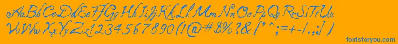 Caligraf1435-Schriftart – Blaue Schriften auf orangefarbenem Hintergrund