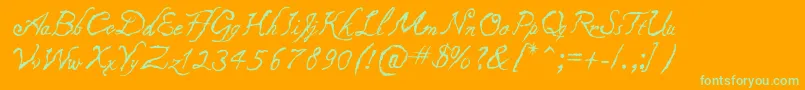 Caligraf1435-Schriftart – Grüne Schriften auf orangefarbenem Hintergrund