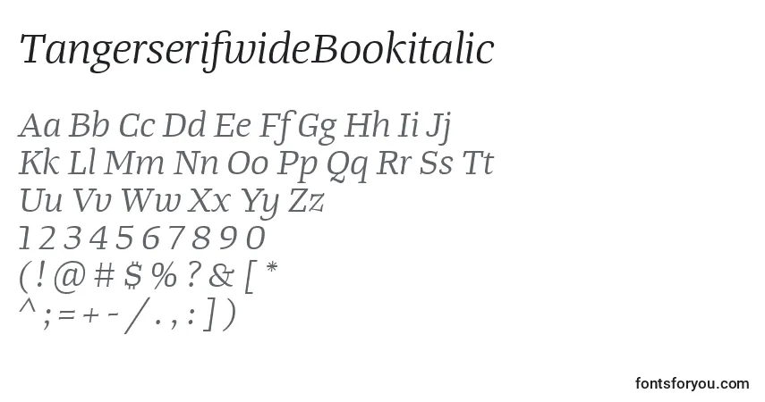 A fonte TangerserifwideBookitalic – alfabeto, números, caracteres especiais