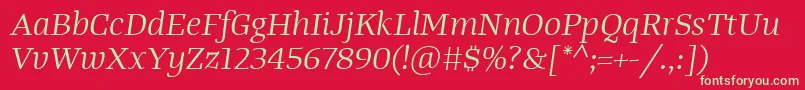 TangerserifwideBookitalic Font – Green Fonts on Red Background