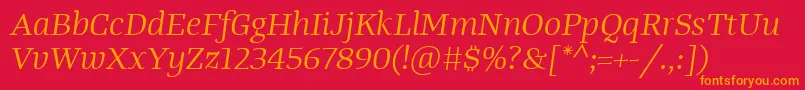 TangerserifwideBookitalic-Schriftart – Orangefarbene Schriften auf rotem Hintergrund