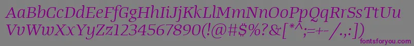 TangerserifwideBookitalic-fontti – violetit fontit harmaalla taustalla