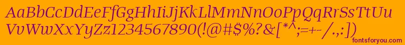 TangerserifwideBookitalic-Schriftart – Violette Schriften auf orangefarbenem Hintergrund