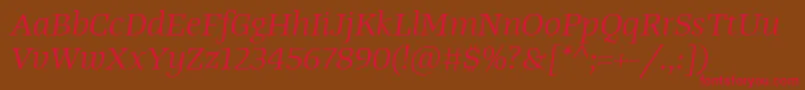 TangerserifwideBookitalic-fontti – punaiset fontit ruskealla taustalla