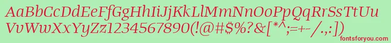 TangerserifwideBookitalic-fontti – punaiset fontit vihreällä taustalla
