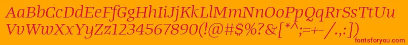 TangerserifwideBookitalic-fontti – punaiset fontit oranssilla taustalla